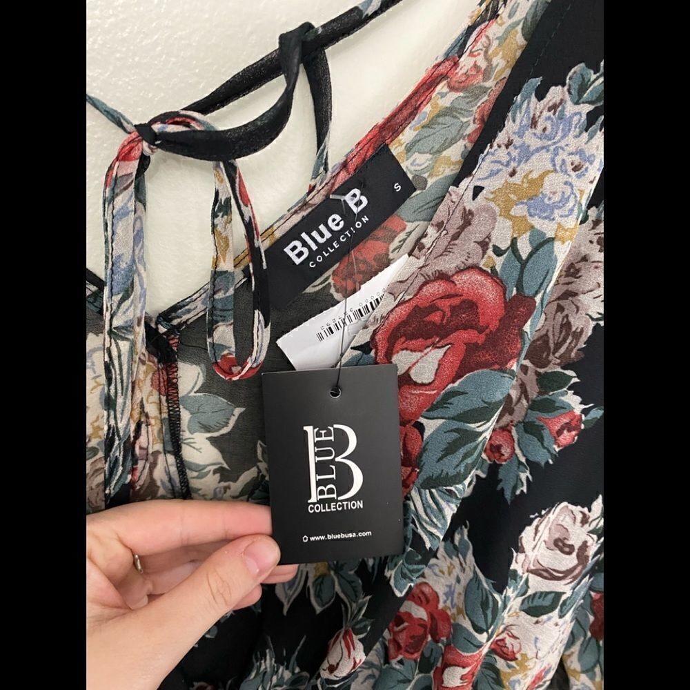 BLACK FLORAL RUFFLE ROMPER  - Picture 8 of 9
